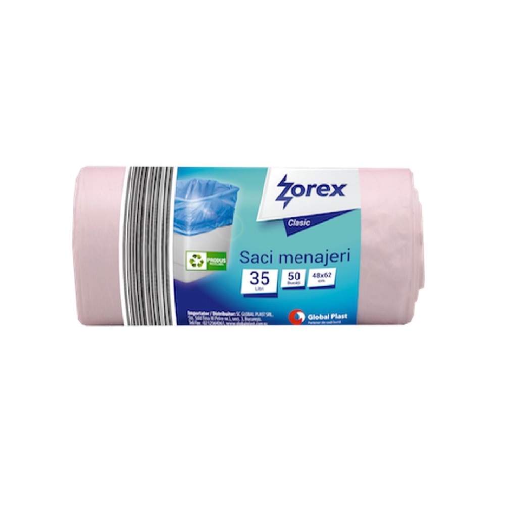 Saci Menajeri Zorex Clasic, 48x62 cm, Capacitate 35L, 50 Buc/Rola, Culoare Alba, Articole Curatenie, Saci Menaj, Saci de Gunoi, Saci Menajeri 35L
