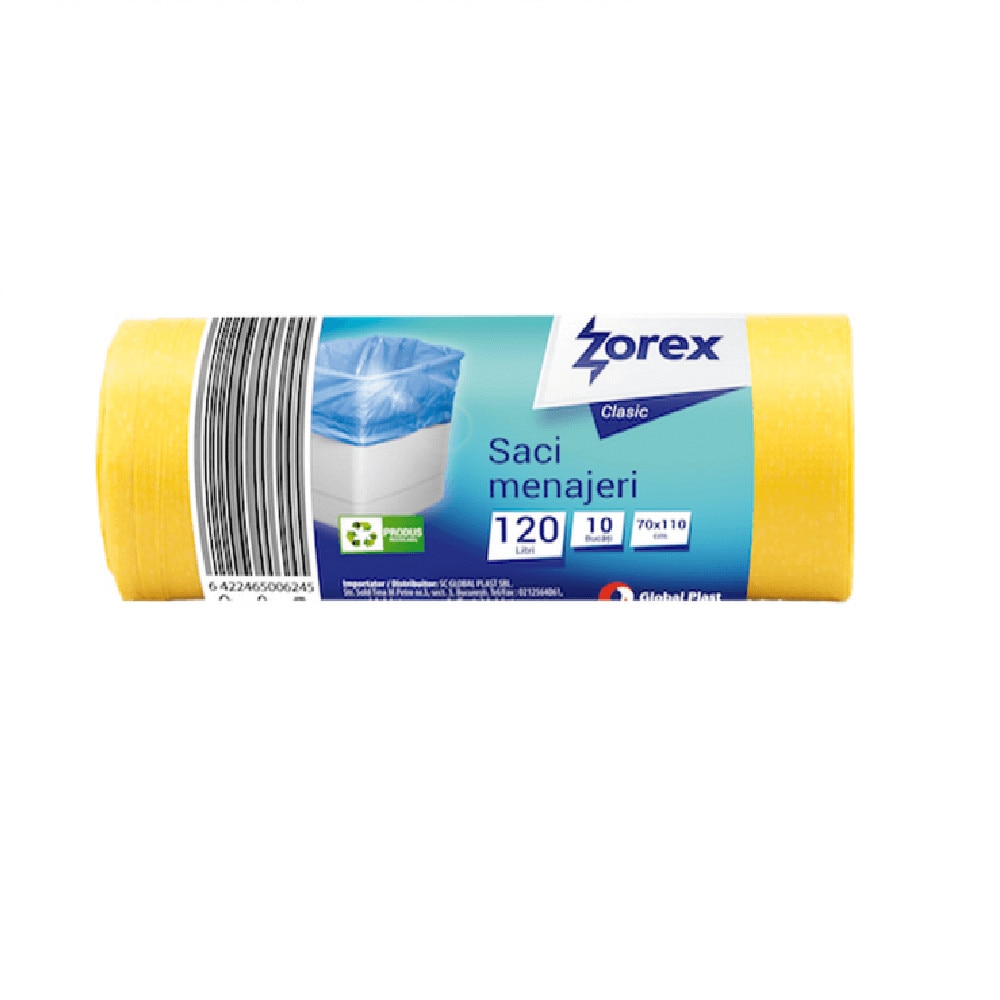 Saci Menajeri Zorex Clasic, 70x110 cm, Capacitate 120L, 10 Buc/Rola, Culoare Galbena