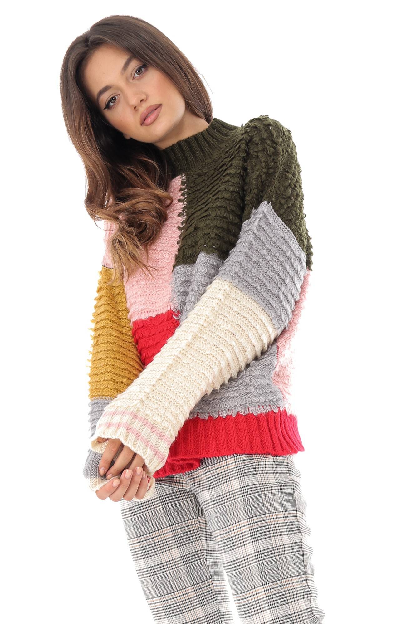 Pulover de dama, ROH, multicolor, pufos - BR2156, M