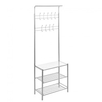 Cuier Metalic Tip Stander cu 18 Agatatori, Polita si 2 Raftur, 670 x 330 x 1850 mmi, GREY