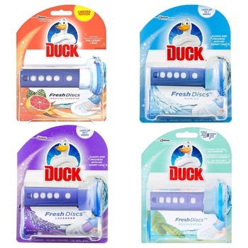 Pachet Odorizant gel pentru vasul toaletei Duck Fresh Discs Lavender+ Marine+ Tropical+ Eucalipt, 4x 6 discuri Pachet Odorizant gel pentru vasul toaletei Duck Fresh Discs Lavender+ Marine+ Tropical+ Eucalipt, 4x 6 discuri