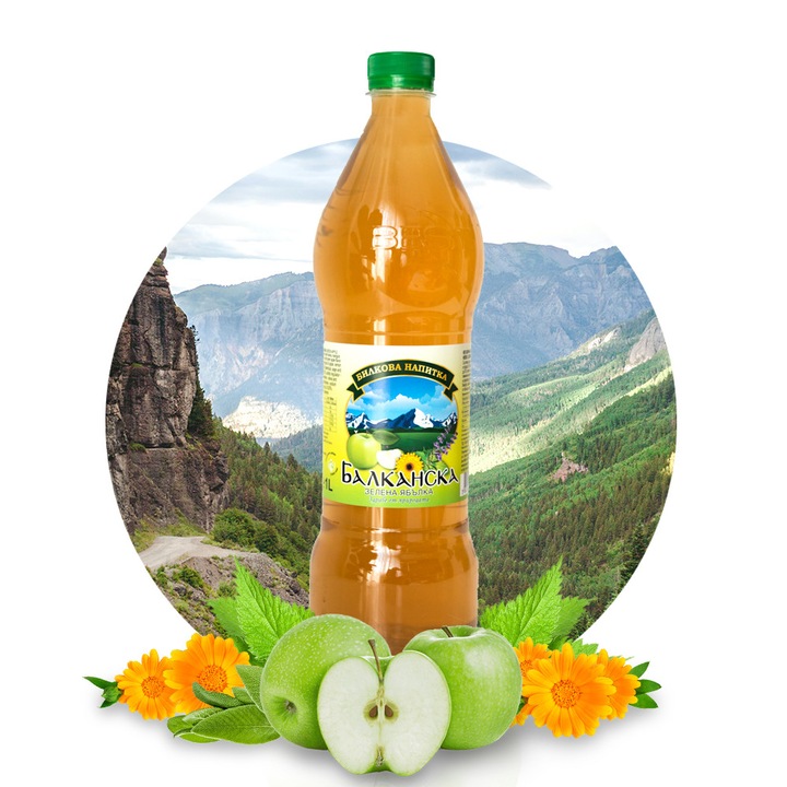 Билкова напитка БАЛКАНСКА със зелена ябълка 1 л.