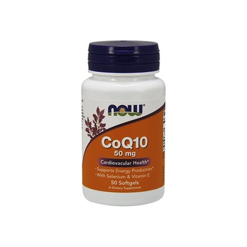 Supliment nutritiv CoQ10 + Vitamina E, Now, 50mg, 50 capsule moi Supliment nutritiv CoQ10 + Vitamina E, Now, 50mg, 50 capsule moi