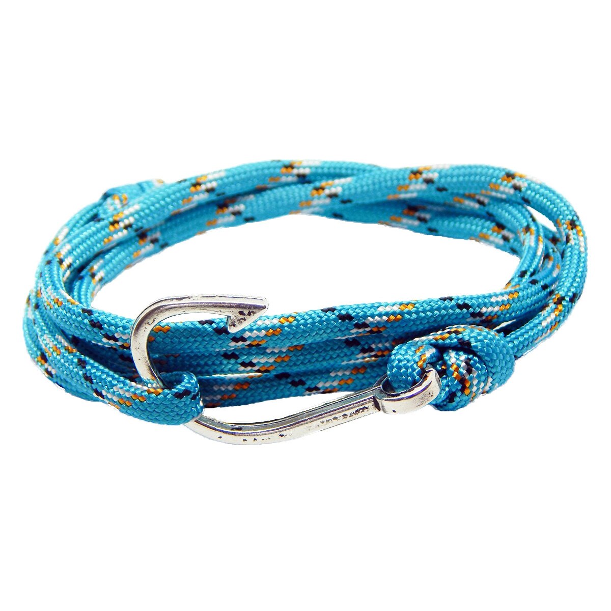Bratara reglabila din snur paracord multicolor, preponderent bleu si inchizatoare Hook