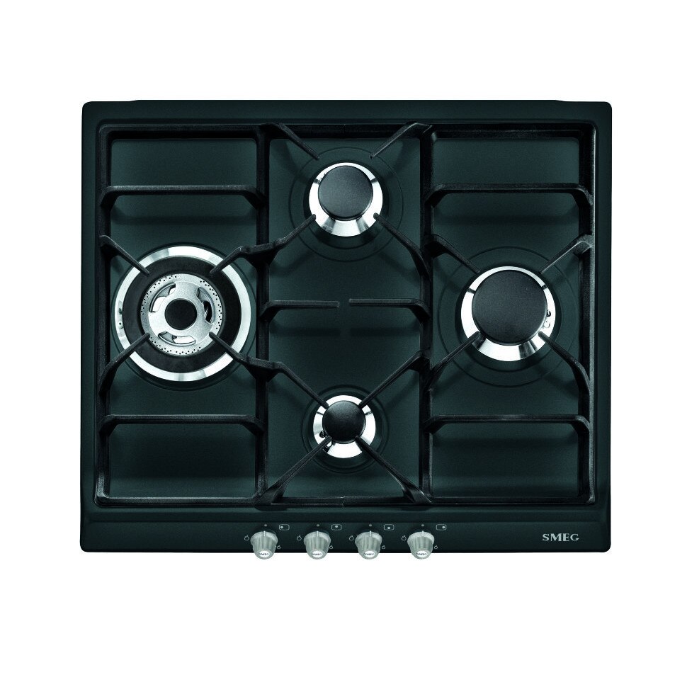 Plita incorporabila Smeg SR764AS, Gaz natural, 4 Zone gatit, 60 cm, Arzator ultrarapid, Antracit/Negru/Argintiu