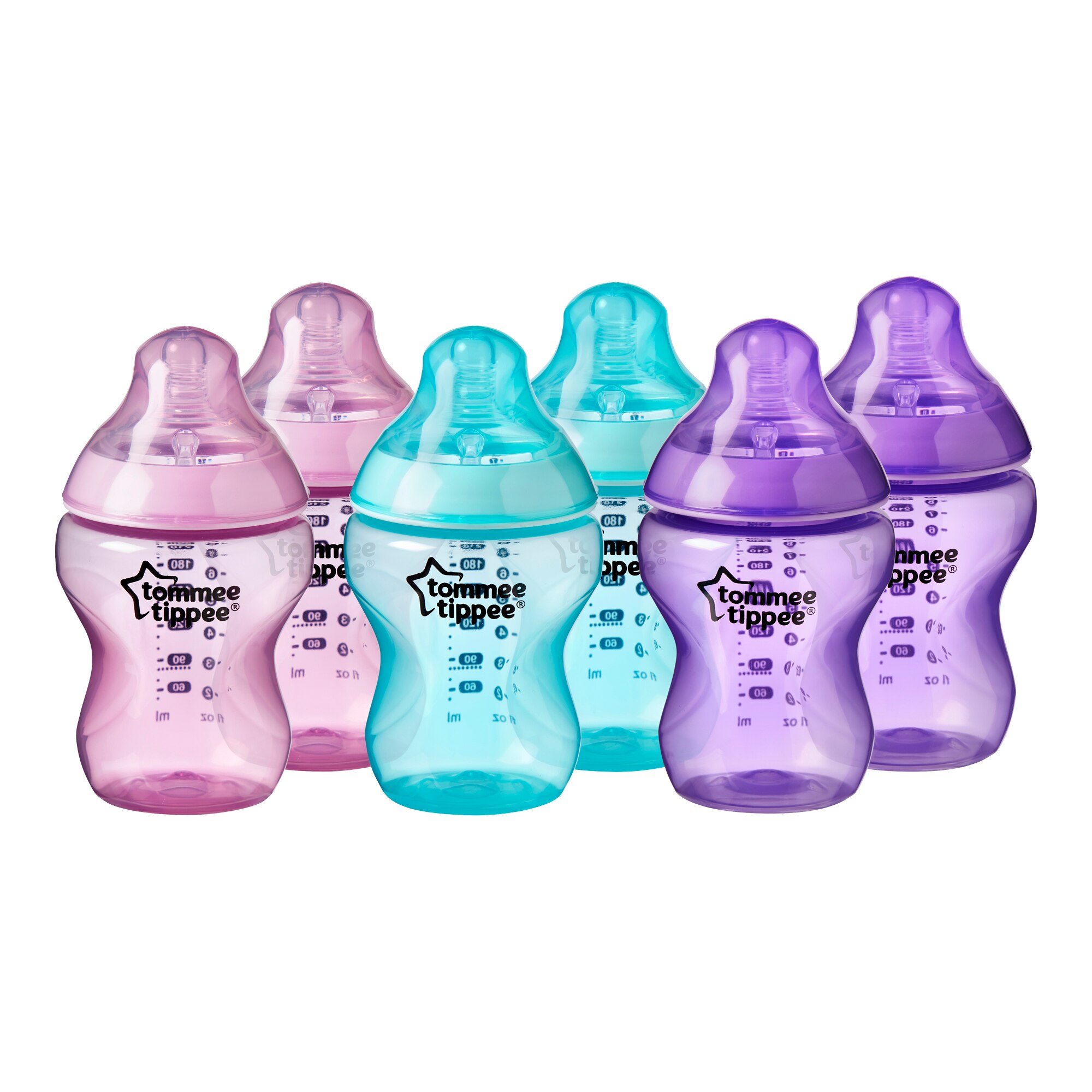 Set biberoane ONL fete Tommee Tippee 260 ml, 6 buc, + 0 luni, Multicolor