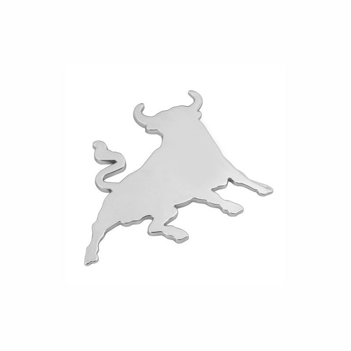 Sticker decorativ de masina, 3D, Bull, cromat, bicolor, 80x60 mm