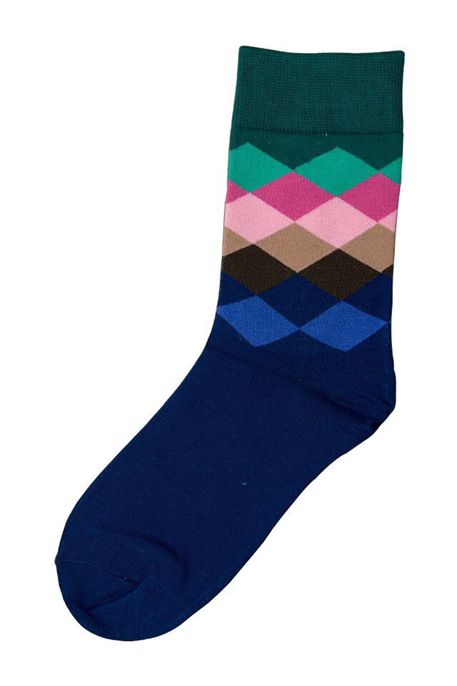 Sosete colorate haioase lungi, Onore, bumbac, spandex, multicolor, 39 - 46 eur, model romburi degradee