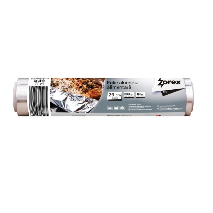 Zorex Pro alumínium élelmiszerfólia, szélesség 290 mm, 800 g, ezüst élelmiszerfóliák professzionális használatra, csomagoló termékek