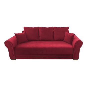 Canapea extensibila Alexandra, MobAmbient, Rosu, material textil, extensie 140 cm din plasa de arcuri tip relaxa, lada de depozitare, 3 perne mari si 2 perne mici incluse, 240 x 140 cm Canapea extensibila Alexandra, MobAmbient, Rosu, material textil, extensie 140 cm din plasa de arcuri tip relaxa, lada de depozitare, 3 perne mari si 2 perne mici incluse, 240 x 140 cm