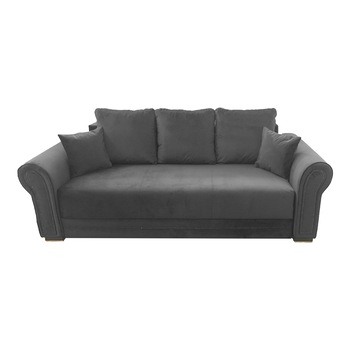 Canapea extensibila Alexandra, MobAmbient, Gri Inchis, material textil, extensie 140 cm din plasa de arcuri tip relaxa, lada de depozitare, 3 perne mari si 2 perne mici incluse, 240 x 140 cm Canapea extensibila Alexandra, MobAmbient, Gri Inchis, material textil, extensie 140 cm din plasa de arcuri tip relaxa, lada de depozitare, 3 perne mari si 2 perne mici incluse, 240 x 140 cm