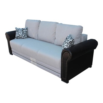 Canapea extensibila Alexandra, MobAmbient, Gri cu Negru, material textil si piele ecologica, extensie 140 cm din plasa de arcuri tip relaxa, lada de depozitare, 3 perne mari si 2 perne mici incluse, 240 x 140 cm Canapea extensibila Alexandra, MobAmbient, Gri cu Negru, material textil si piele ecologica, extensie 140 cm din plasa de arcuri tip relaxa, lada de depozitare, 3 perne mari si 2 perne mici incluse, 240 x 140 cm