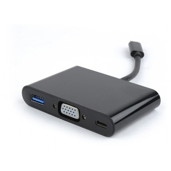 Cablu adaptor incarcator USB-C la 3-in-1,VGA, USB3, Gembird, negru, Cablu adaptor incarcator USB-C la 3-in-1,VGA, USB3, Gembird, negru,