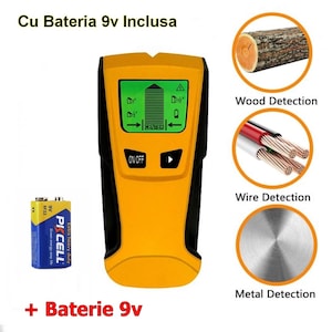 Detector Metal Lemn Tevi Doza Perete Cabluri Electrice Profile Rigips Priza Ascunsa Profil Rigips Grinzi lemn + Bateria 9V