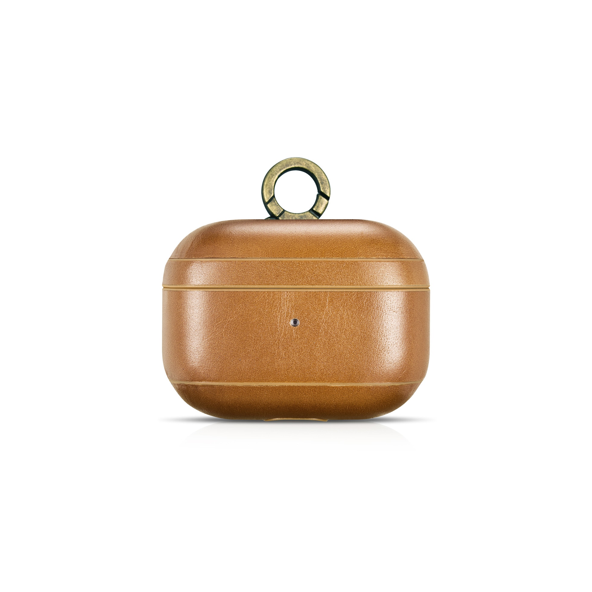 Carcasa, husa AirPods Pro - iCarer Vintage, din piele naturala, interior microfibra, decupaj indicator LED, cu carabina, Maro camel