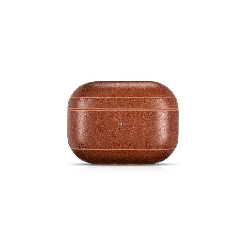 Carcasa, husa AirPods Pro - iCarer Vintage, din piele naturala, interior microfibra, decupaj indicator LED, Maro coniac