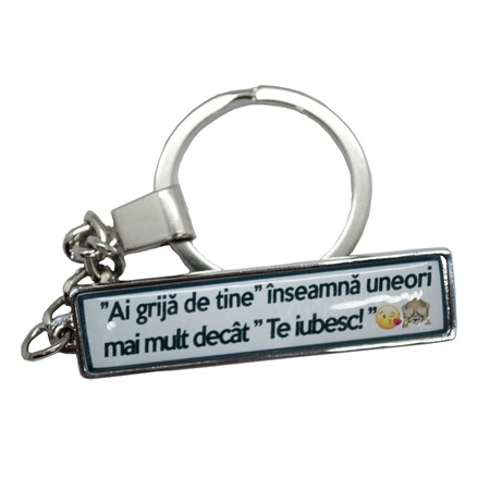 Breloc Cadou Personalizat Metal Argintiu Mesaj Ai Grija De Tine Emag Ro