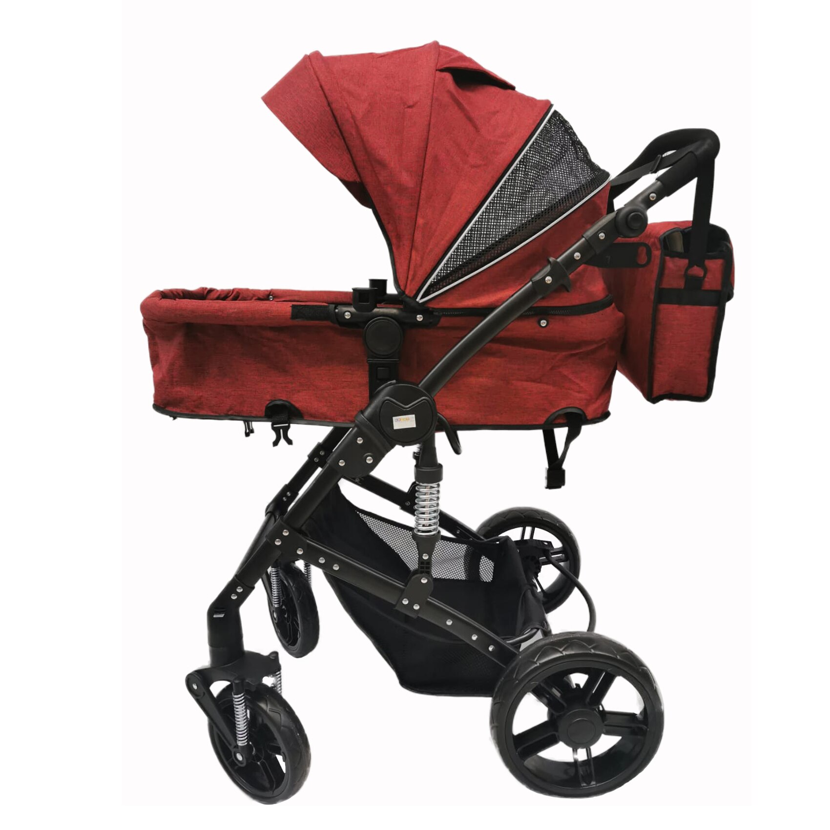 Carucior 2 in 1, reversibil, cu suspensii si geanta cadou F6, rosu - Krista®