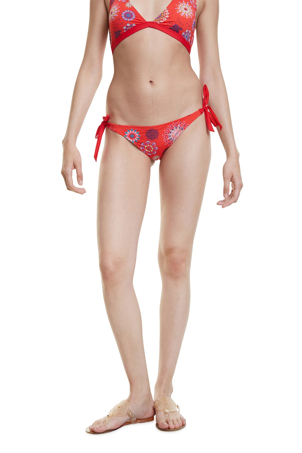 DESIGUAL, Slip cu imprimeu floral, Oranj mandarina