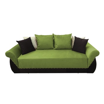 Canapea extensibila Royal, MobAmbient, Verde deschis cu Negru, material textil, extensie 150 cm din plasa de arcuri tip relaxa, lada de depozitare, 2 perne mari si 4 perne mici incluse, 240 x 150 cm Canapea extensibila Royal, MobAmbient, Verde deschis cu Negru, material textil, extensie 150 cm din plasa de arcuri tip relaxa, lada de depozitare, 2 perne mari si 4 perne mici incluse, 240 x 150 cm