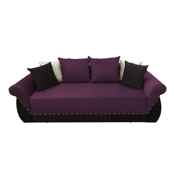 Canapea extensibila Royal, MobAmbient, Mov cu Negru, material textil, extensie 150 cm din plasa de arcuri tip relaxa, lada de depozitare, 2 perne mari si 4 perne mici incluse, 240 x 150 cm Canapea extensibila Royal, MobAmbient, Mov cu Negru, material textil, extensie 150 cm din plasa de arcuri tip relaxa, lada de depozitare, 2 perne mari si 4 perne mici incluse, 240 x 150 cm