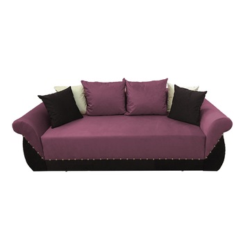 Canapea extensibila Royal, MobAmbient, Violet cu Negru, material textil, extensie 150 cm din plasa de arcuri tip relaxa, lada de depozitare, 2 perne mari si 4 perne mici incluse, 240 x 150 cm Canapea extensibila Royal, MobAmbient, Violet cu Negru, material textil, extensie 150 cm din plasa de arcuri tip relaxa, lada de depozitare, 2 perne mari si 4 perne mici incluse, 240 x 150 cm