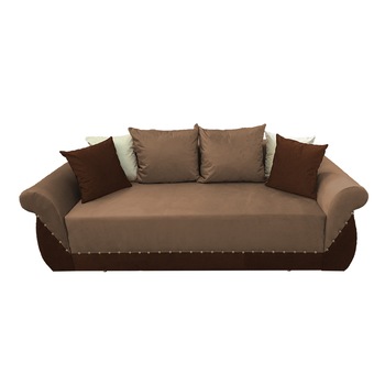 Canapea extensibila Royal, MobAmbient, Cappuccino cu Maro, material textil, extensie 150 cm din plasa de arcuri tip relaxa, lada de depozitare, 2 perne mari si 4 perne mici incluse, 240 x 150 cm Canapea extensibila Royal, MobAmbient, Cappuccino cu Maro, material textil, extensie 150 cm din plasa de arcuri tip relaxa, lada de depozitare, 2 perne mari si 4 perne mici incluse, 240 x 150 cm
