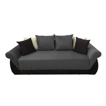 Canapea extensibila Royal, MobAmbient, Gri cu Negru, material textil, extensie 150 cm din plasa de arcuri tip relaxa, lada de depozitare, 2 perne mari si 4 perne mici incluse, 240 x 150 cm Canapea extensibila Royal, MobAmbient, Gri cu Negru, material textil, extensie 150 cm din plasa de arcuri tip relaxa, lada de depozitare, 2 perne mari si 4 perne mici incluse, 240 x 150 cm