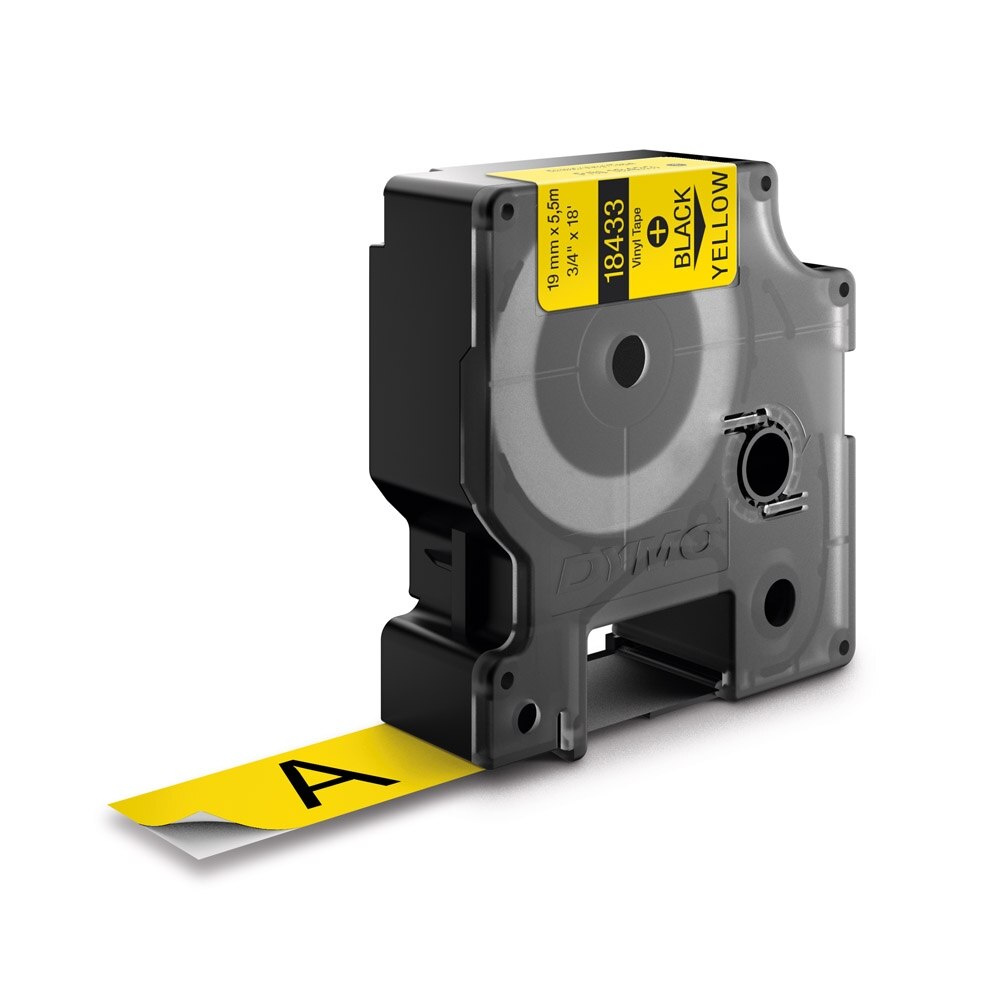 Etichete industriale autocolante, DYMO ID1 vinil, 19mm x 5.5m, negru/galben, 18433