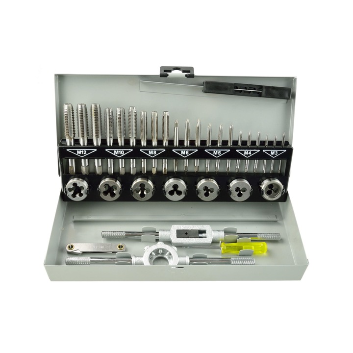 Комплект плашки и метчици GEKO G38301, M3-M12 32 елемента