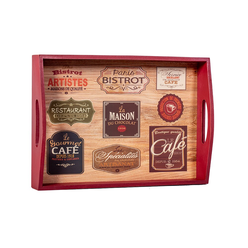Tava de servirea cafea din lemn rosu 35 cm