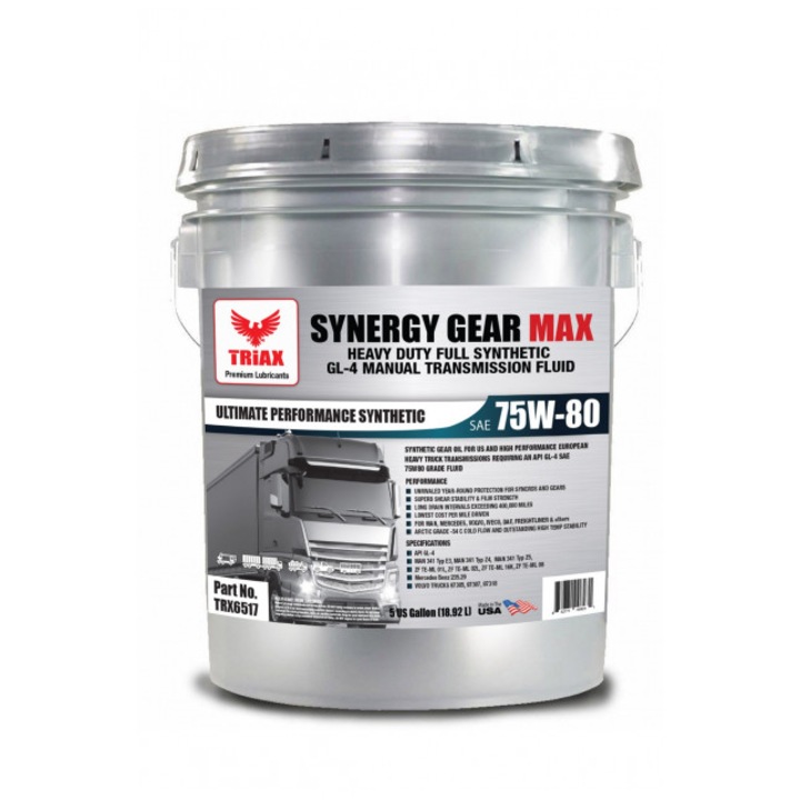 Масло за ръчни трансмисии за камиони TRIAX Synergy Gear Max 75W-80 Full Synthetic, 18.92 l