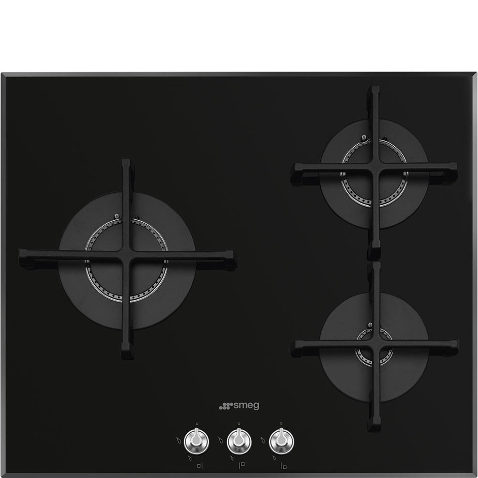 Plita incorporabila Smeg PV163N2, Gaz natural, 3 Zone gatit, 60 cm, Flacara verticala, Sticla neagra, Negru