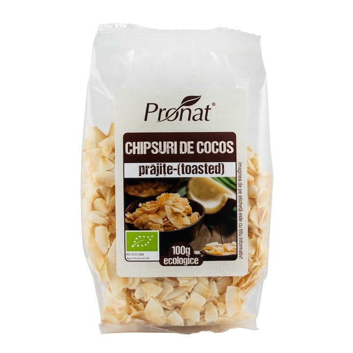 Chipsuri din nuca de cocos, prajite, bio, Pronat 100 g
