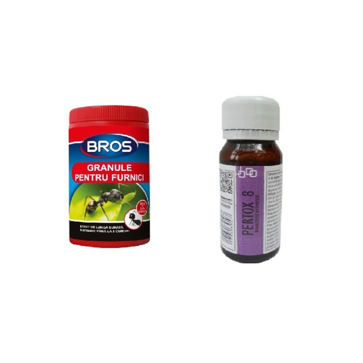 Pachet anti furnici format din granule 60 gr Bros si Insecticid universal Pertox 8 50 ml