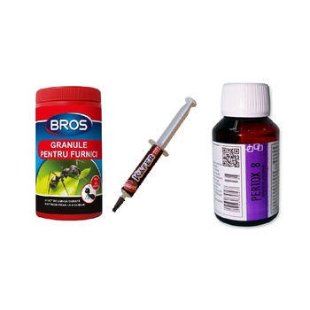 Pachet anti insecte taratoare compus din Kafer gel 5 gr , Insecticid universal Pestmaster Pertox 8, 100 ml si Granule impotriva furnicilor, 60 gr Pachet anti insecte taratoare compus din Kafer gel 5 gr , Insecticid universal Pestmaster Pertox 8, 100 ml si Granule impotriva furnicilor, 60 gr