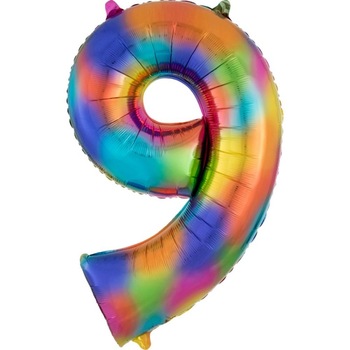 Balon Folie Mare Cifra 9 Rainbow- 34 Balon Folie Mare Cifra 9 Rainbow- 34