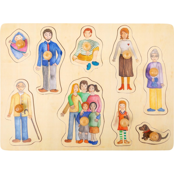 Puzzle familia mea, cu bumbi, 9 piese, lemn