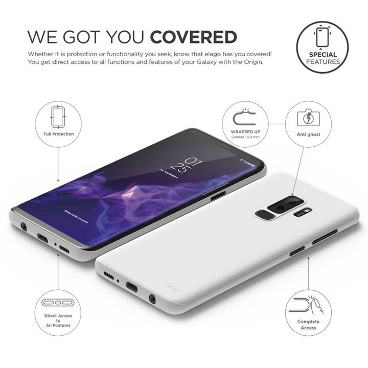 Elago Origin Case - тънък полипропиленов кейс (0.3 mm) за Samsung Galaxy S9 Plus (бял)