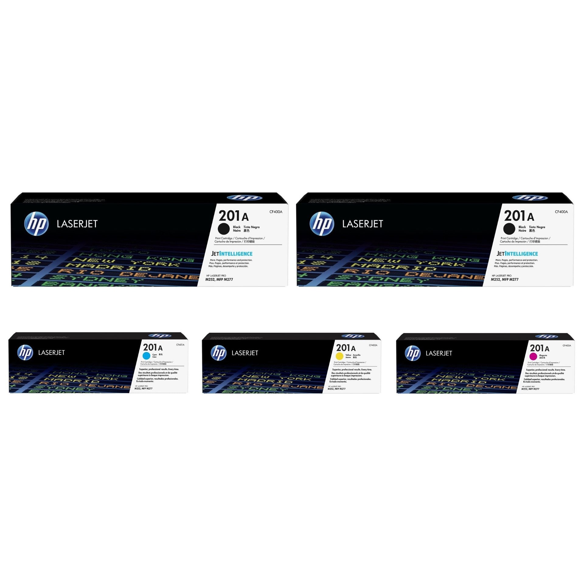 Pachet cartuse toner HP original (201A) CF400A negru x2 CF401A cyan CF402A galben CF403A magenta 7200 pagini