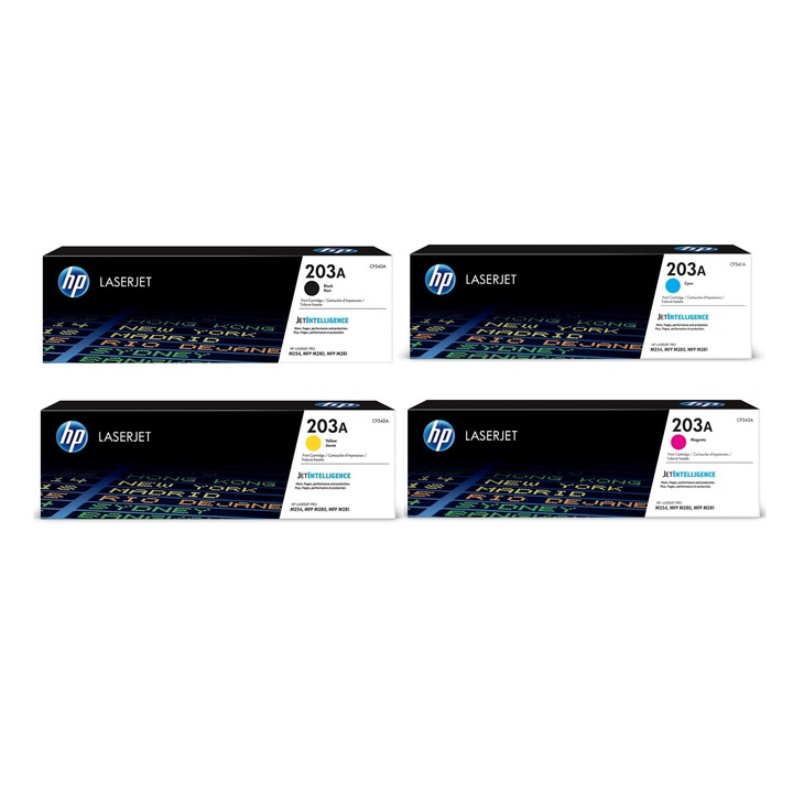 Pachet cartuse toner HP original (203A) CF540A negru CF541A cyan CF542A galben CF543A magenta 5300 pagini