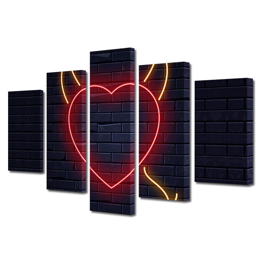 Set Tablouri Multicanvas 5 piese Colectia Ziua Indragostitilor, Dragobete, Valentine's Day, Inima rautacioasa, Decoratiuni Moderne pentru Casa, 120 x 225 cm