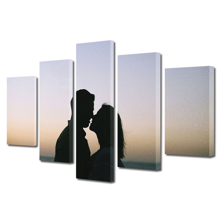 Set Tablouri Multicanvas 5 piese Colectia Ziua Indragostitilor, Dragobete, Valentine's Day, Apropiere cu marea pe fundal, Decoratiuni Moderne pentru Casa, 60 x 100 cm