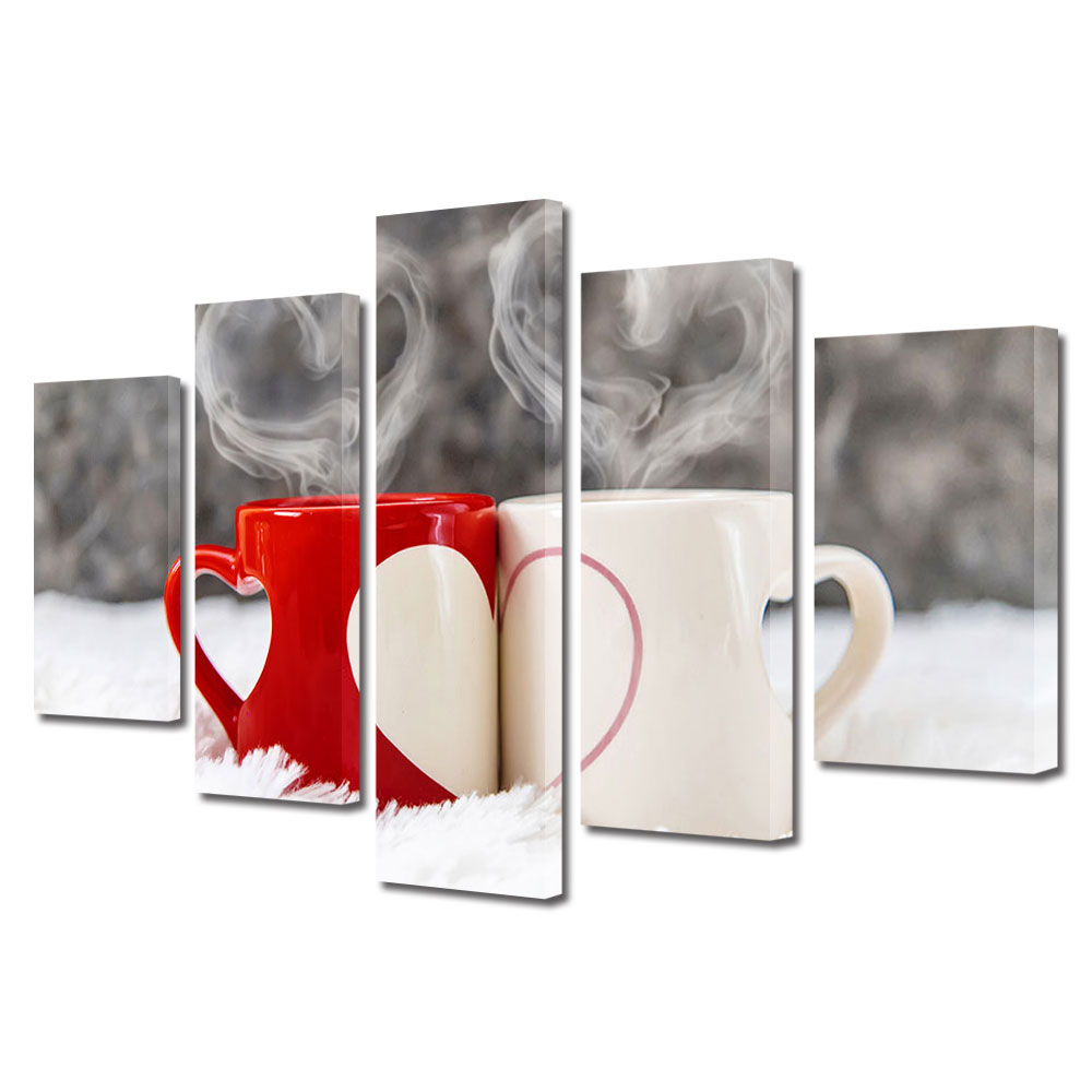Set Tablouri Multicanvas 5 piese Colectia Ziua Indragostitilor, Dragobete, Valentine's Day, Cani cu inimioare, Decoratiuni Moderne pentru Casa, 120 x 225 cm