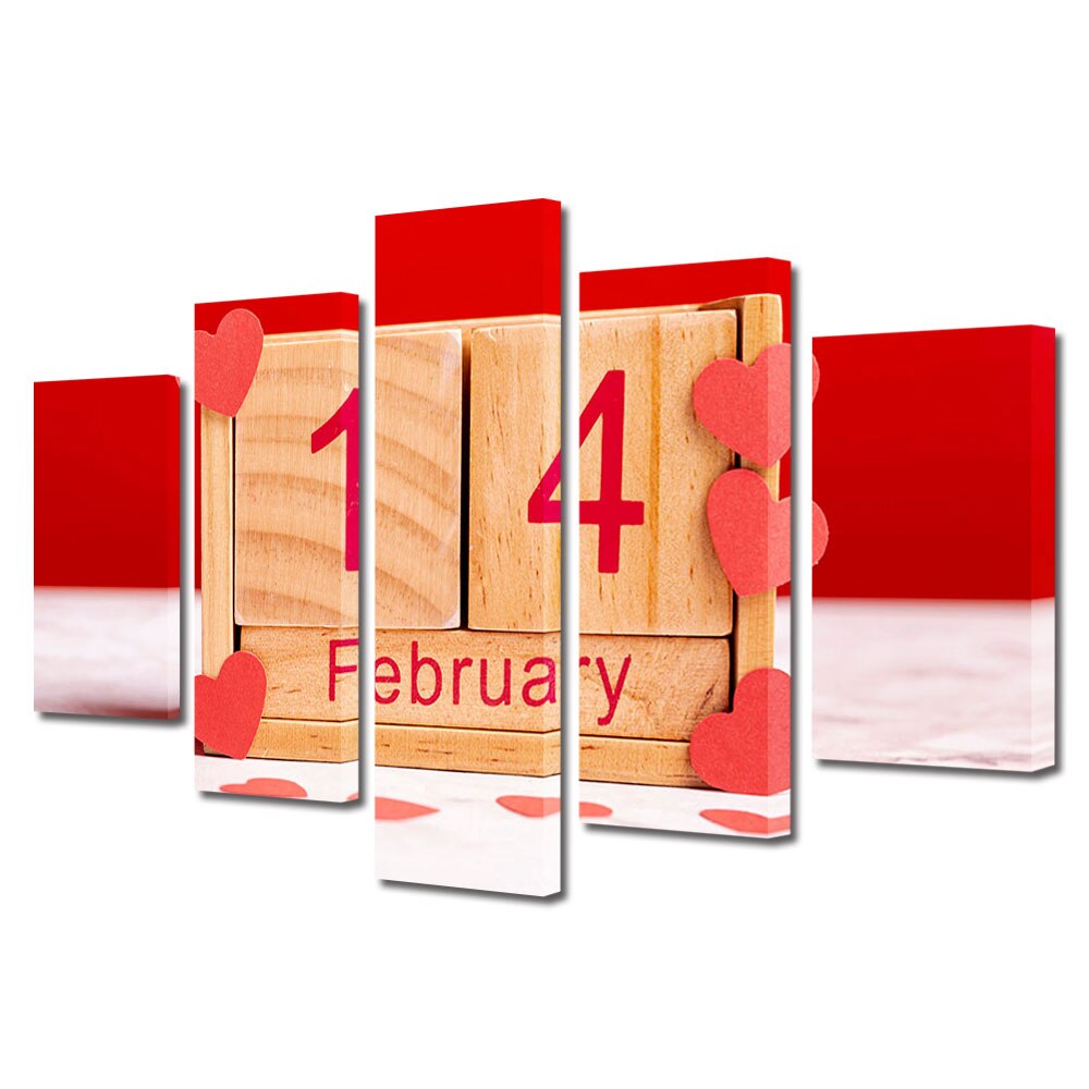 Set Tablouri Multicanvas 5 piese Colectia Ziua Indragostitilor, Dragobete, Valentine's Day, Ziua Indragostitilor marcata, Decoratiuni Moderne pentru Casa, 120 x 225 cm