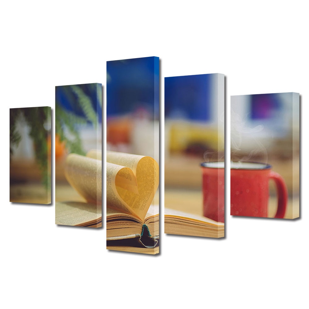 Set Tablouri Multicanvas 5 piese Colectia Ziua Indragostitilor, Dragobete, Valentine's Day, Inima din foi, Decoratiuni Moderne pentru Casa, 120 x 225 cm