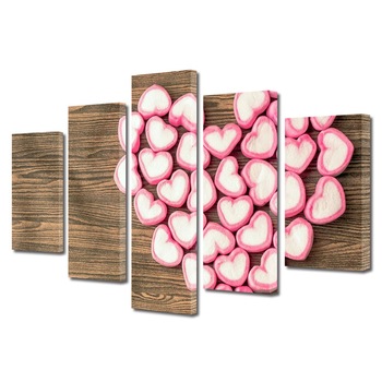 Set Tablouri Multicanvas 5 piese Colectia Ziua Indragostitilor, Dragobete, Valentine's Day, Dulce in forma de inima, Decoratiuni Moderne pentru Casa, 120 x 225 cm Set Tablouri Multicanvas 5 piese Colectia Ziua Indragostitilor, Dragobete, Valentine's Day, Dulce in forma de inima, Decoratiuni Moderne pentru Casa, 120 x 225 cm