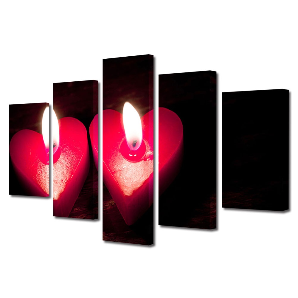 Set Tablouri Multicanvas 5 piese Colectia Ziua Indragostitilor, Dragobete, Valentine's Day, Lumanarele inimi, Decoratiuni Moderne pentru Casa, 120 x 225 cm
