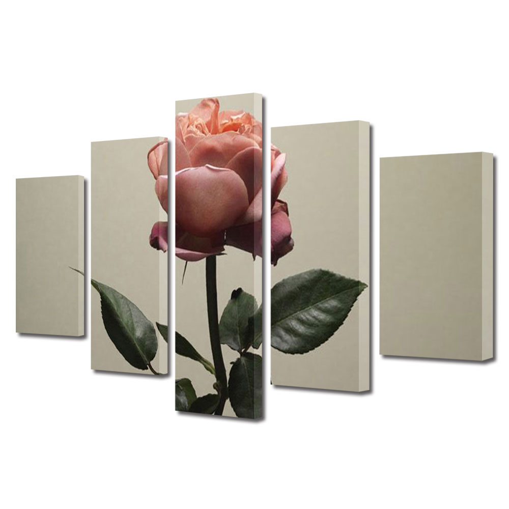 Set Tablouri Multicanvas 5 piese Colectia Ziua Indragostitilor, Dragobete, Valentine's Day, Trandafir roz pal, Decoratiuni Moderne pentru Casa, 120 x 225 cm