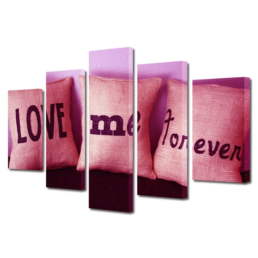 Set Tablouri Multicanvas 5 piese Colectia Ziua Indragostitilor, Dragobete, Valentine's Day, Perne cu texte, Decoratiuni Moderne pentru Casa, 120 x 225 cm